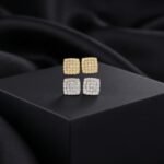 Square Pavé Moissanite Stud Earrings — Dual Tone