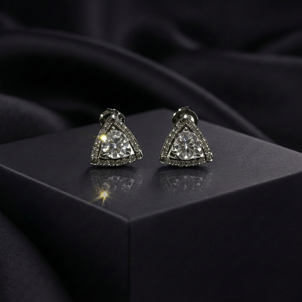 Moissanite Trillion Halo Stud Earrings