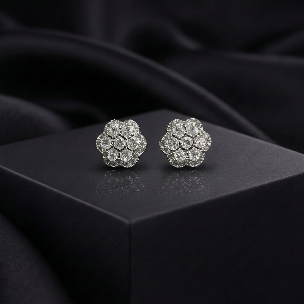 Moissanite Flower Cluster Stud Earrings