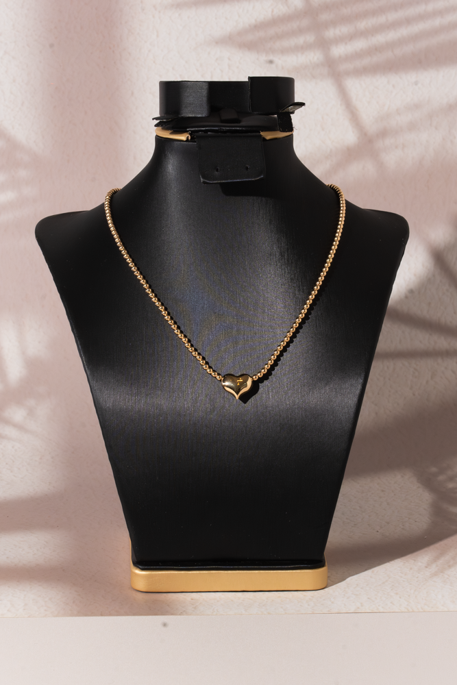 Puffed Heart Bead Chain Necklace