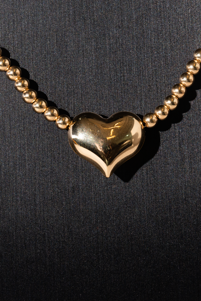 Puffed Heart Bead Chain Necklace - Image 2