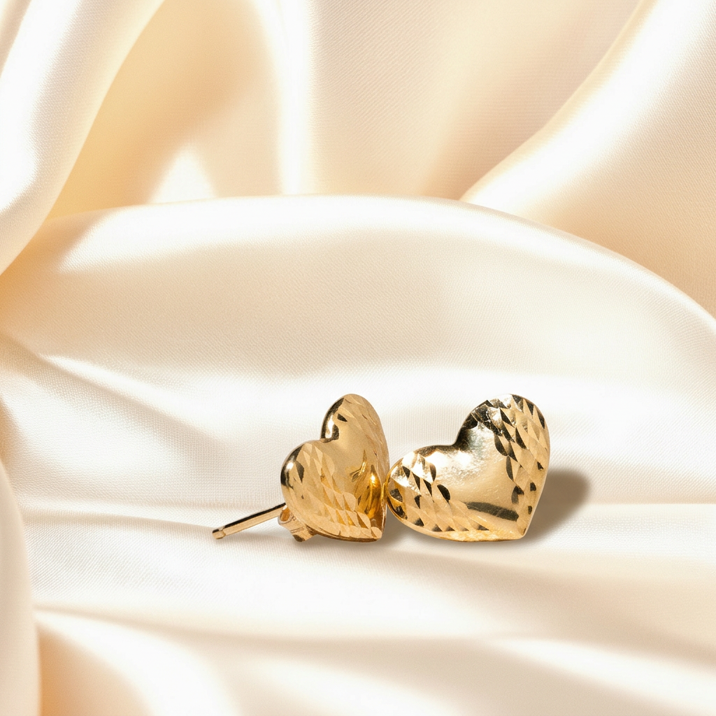 Diamond-Cut Heart Stud Earrings