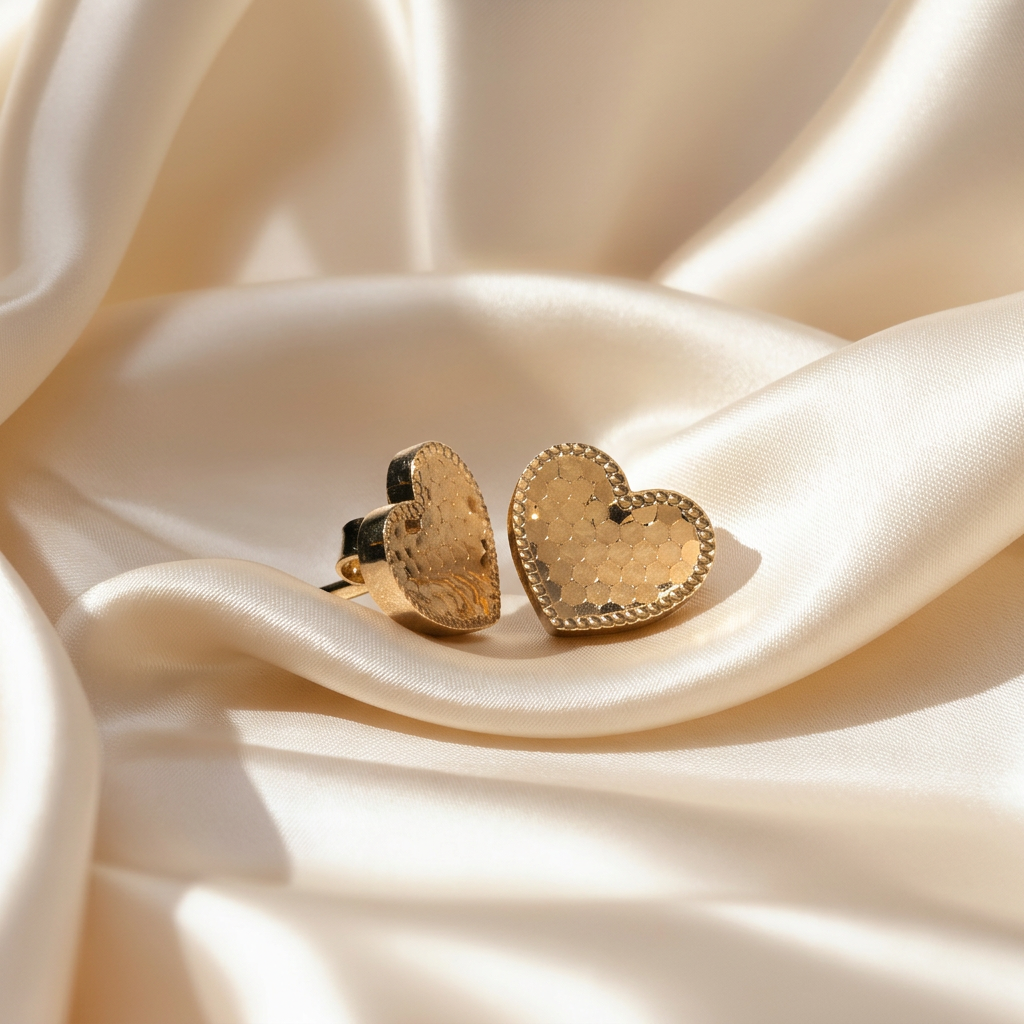 Hammered Heart Stud Earrings