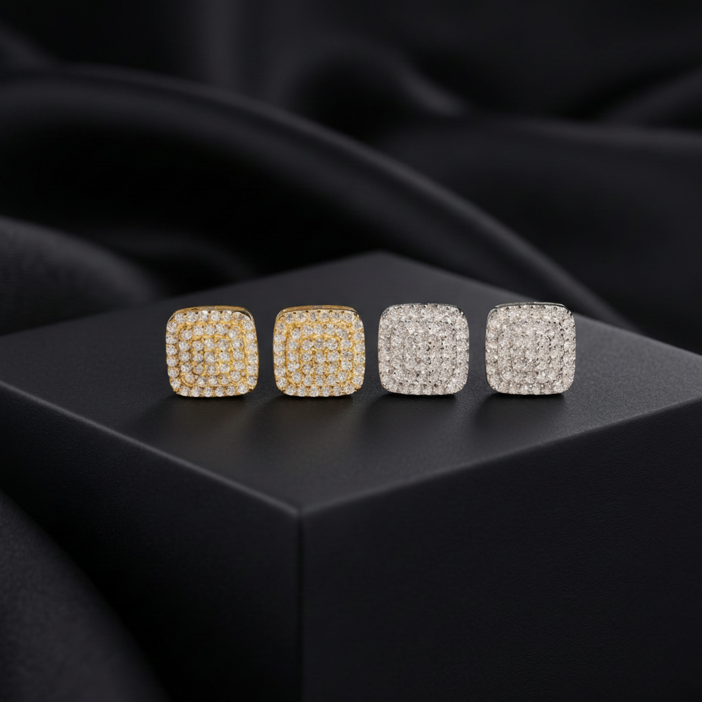 Moissanite Square Pave Stud Earrings - silver
