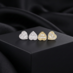 Moissanite Heart Baguette Stud Earrings - Two Tone Set
