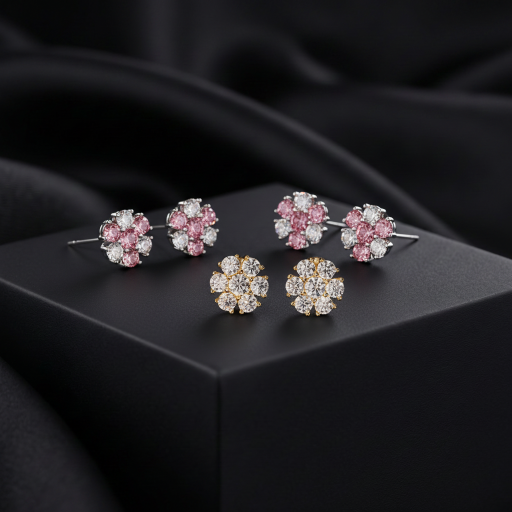 Moissanite Flower Stud Earrings - Multi Color Set