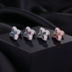 Moissanite Clover Stud Earrings - BLUE