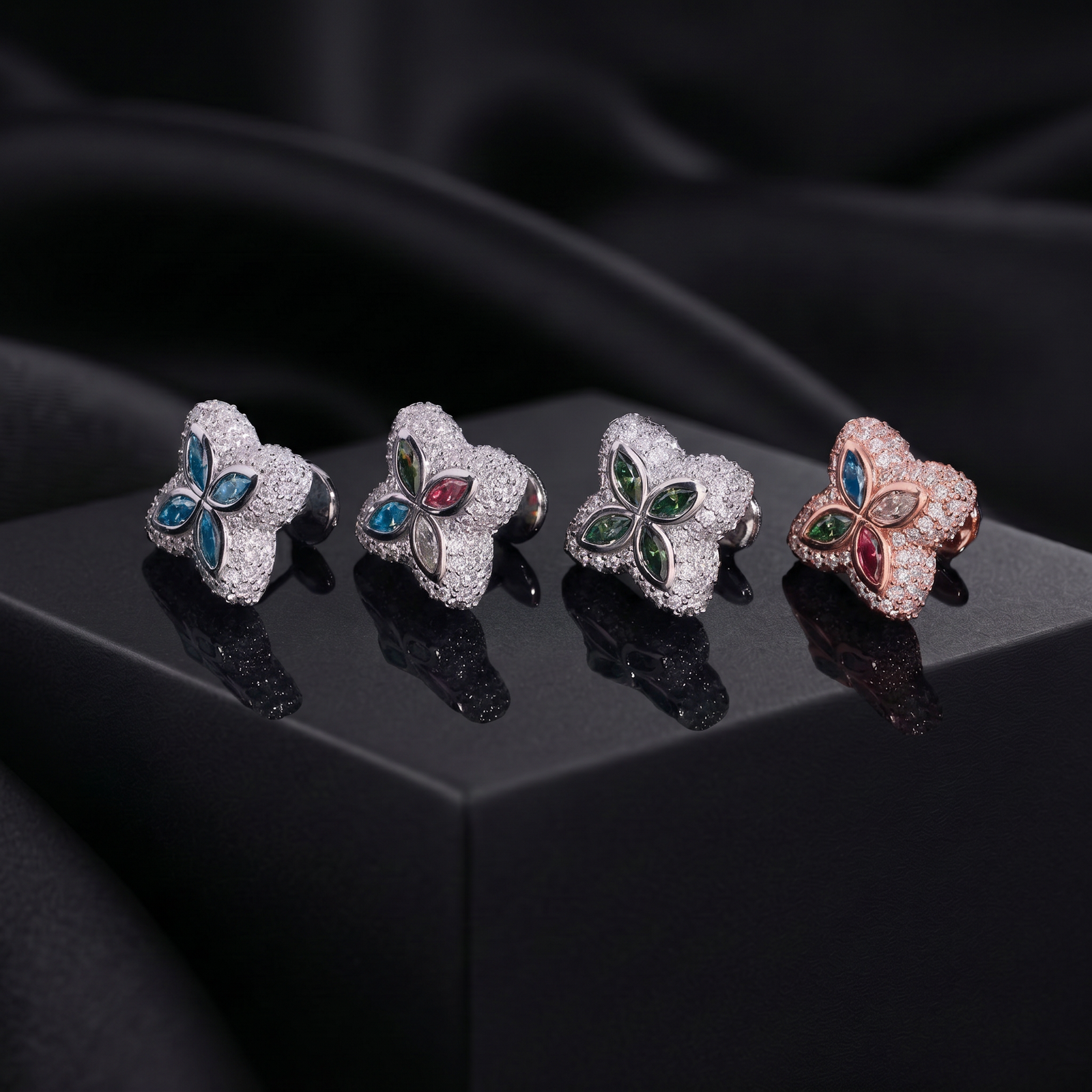Moissanite Clover Stud Earrings - BLUE