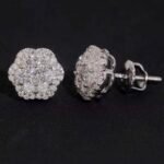 Round Cluster Moissanite Stud Earrings with Screw Back