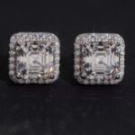Asscher Cut Halo Moissanite Stud Earrings