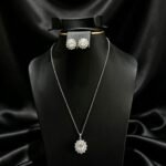 Moissanite Halo Pendant Necklace & Earring Set
