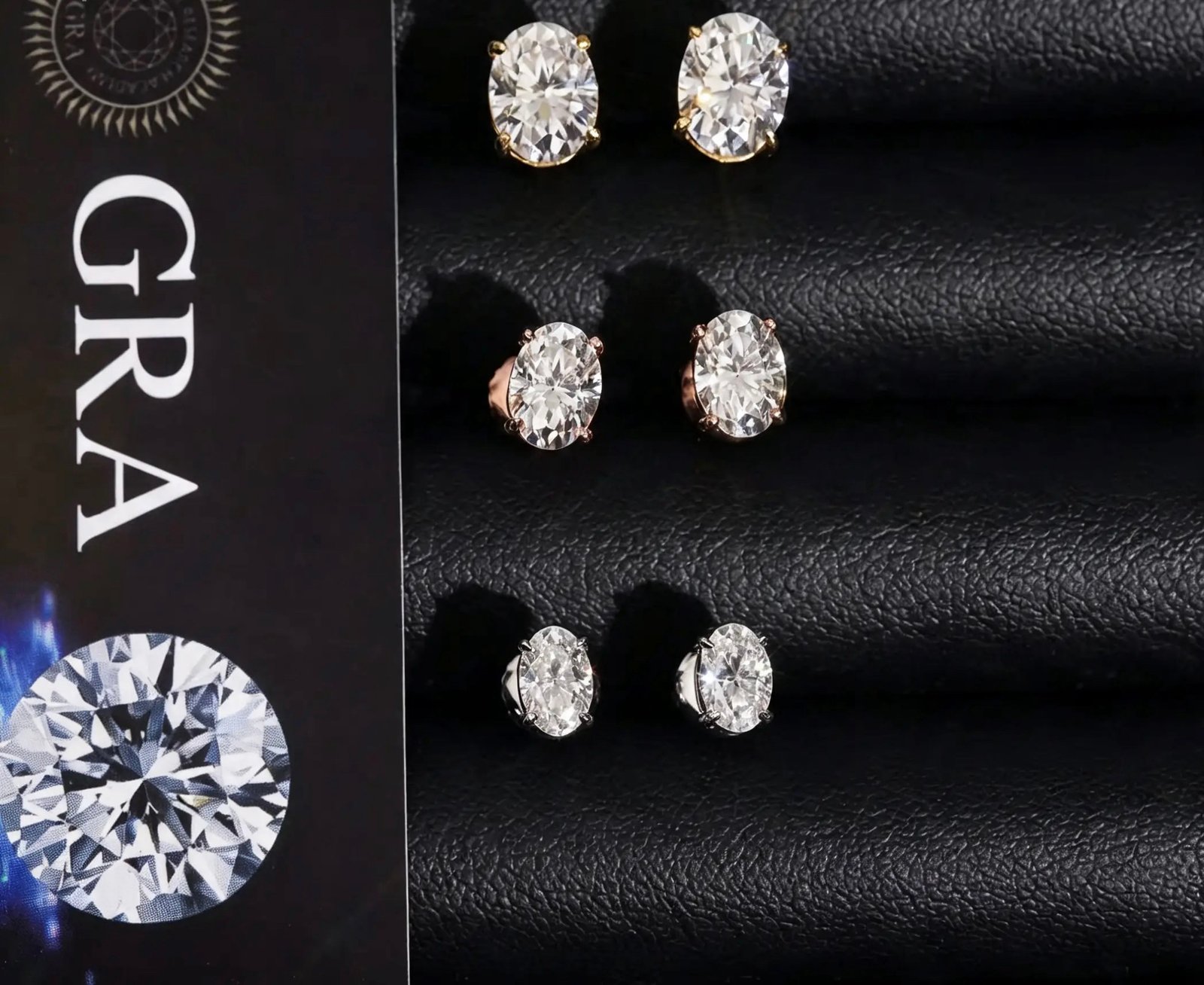 Moissanite oval Cluster Stud Earrings - silver (4mm)