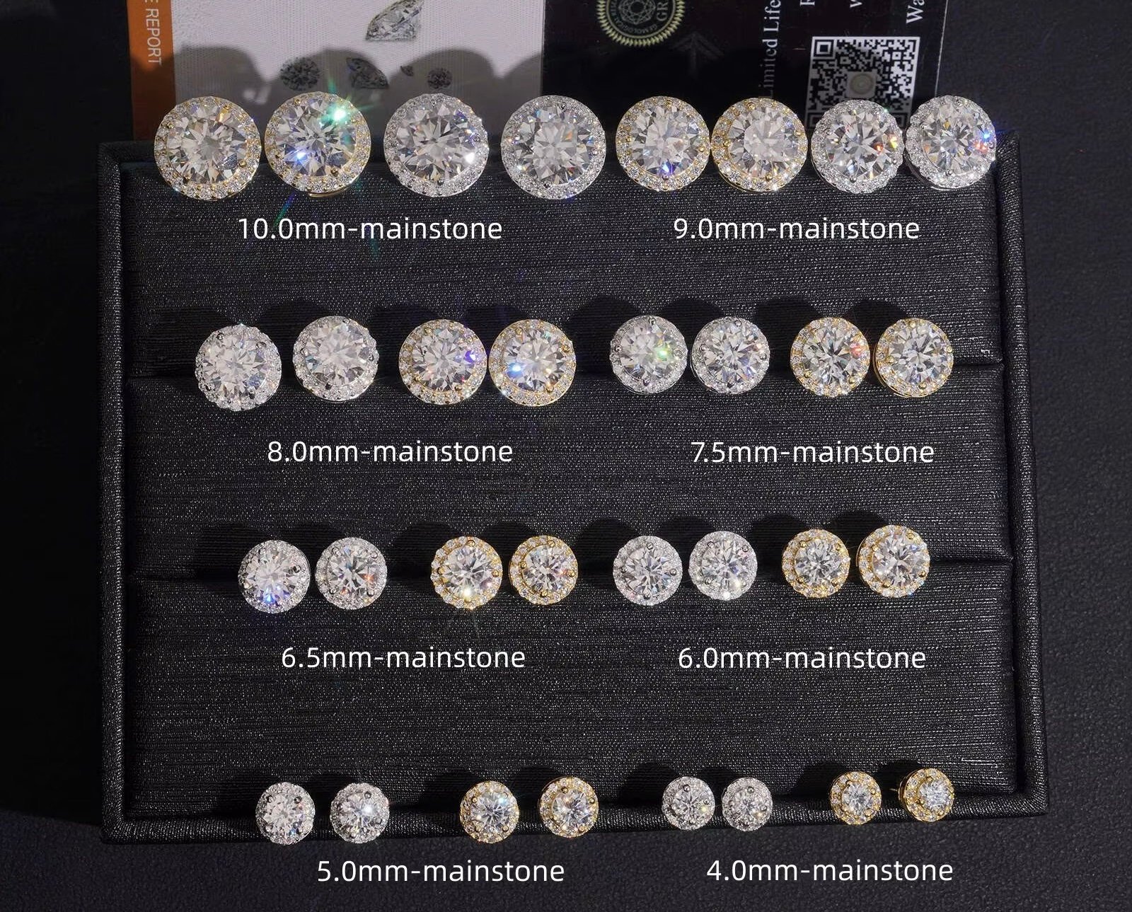 Moissanite Round Halo Stud Earrings 6.5mm