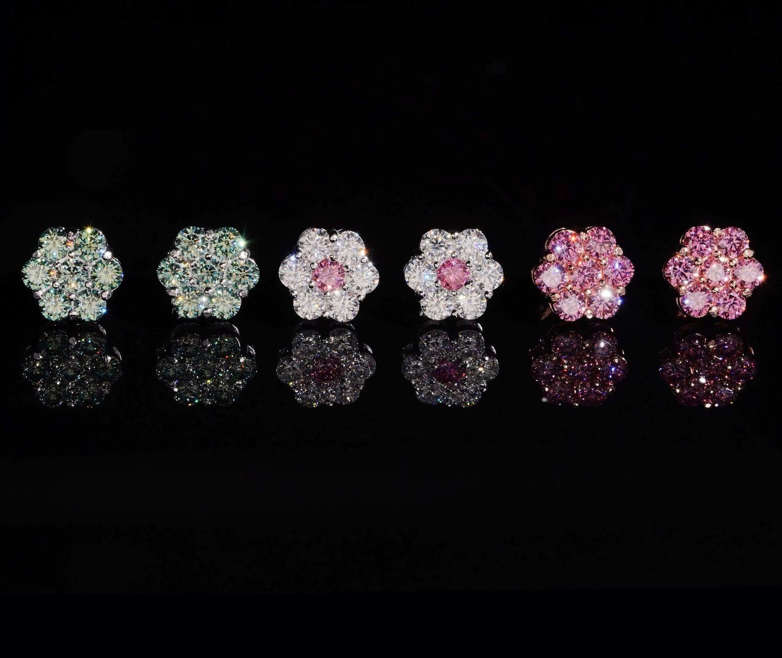 Moissanite Green Flower Cluster Stud Earrings (GREEN)