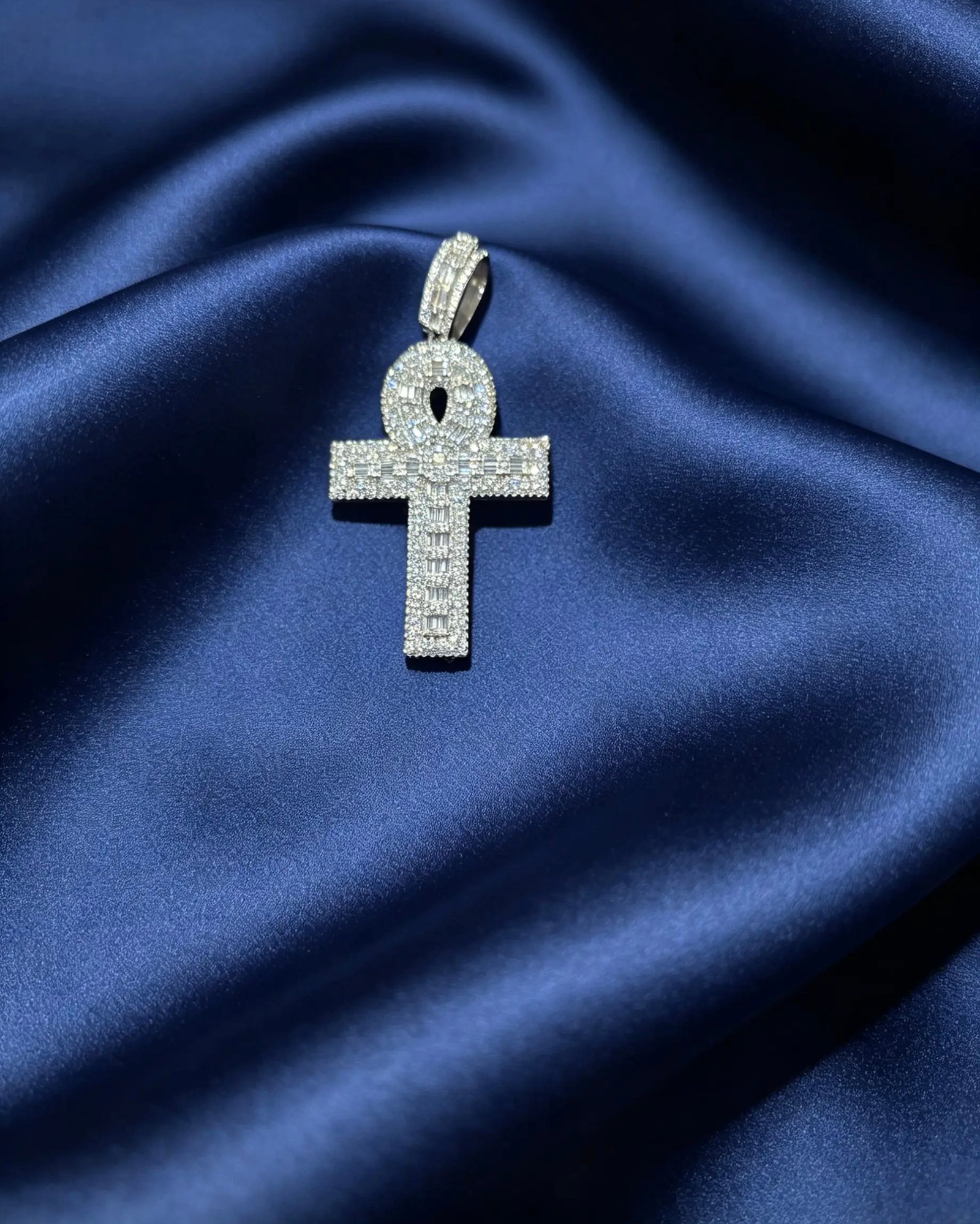 Moissanite Ankh Cross Pendant - Baguette